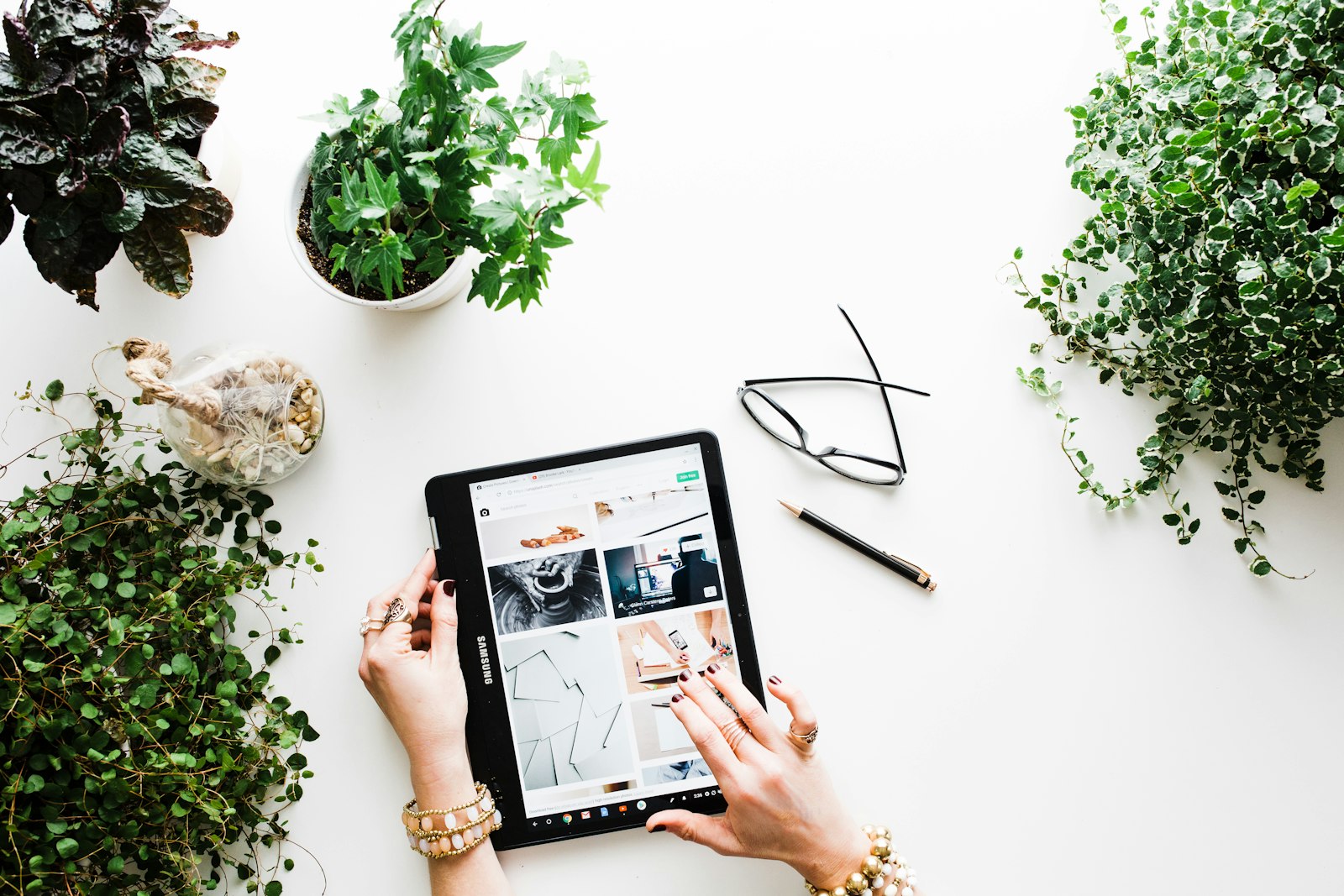 Browsing a shop catalog on a tablet